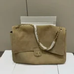 Chanel Women Maxi Flap Suede Calfskin & Gold Dark Beige