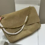 Chanel Women Maxi Flap Suede Calfskin & Gold Dark Beige