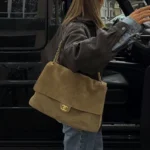 Chanel Women Maxi Flap Suede Calfskin & Gold Dark Beige