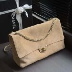Chanel Women Maxi Flap Suede Calfskin & Gold Dark Beige