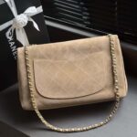 Chanel Women Maxi Flap Suede Calfskin & Gold Dark Beige - Image 11