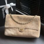 Chanel Women Maxi Flap Suede Calfskin & Gold Dark Beige - Image 12
