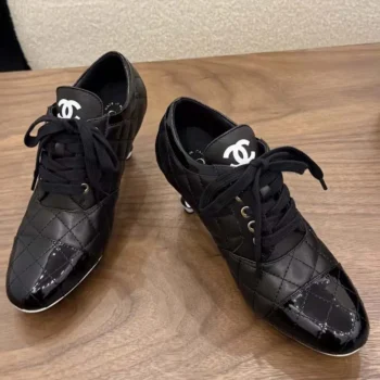 Chanel Women Quilted High-Top Sneakers in 70mm Heel Black