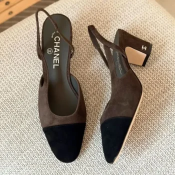 Chanel Women Slingbacks Suede Calfskin in 65mm Heel Black