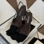 Chanel Women Slingbacks Suede Calfskin in 65mm Heel Black
