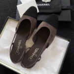 Chanel Women Slingbacks Suede Calfskin in 65mm Heel Black