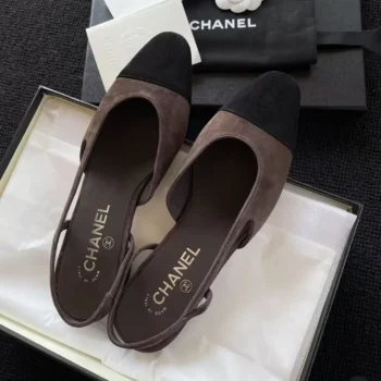 Chanel Women Slingbacks Suede Calfskin in 65mm Heel Black