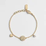 Dior Women CD Disco Bracelet Gold-Finish Metal White Resin Pearl and Crystals