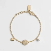 Dior Women CD Disco Bracelet Gold-Finish Metal White Resin Pearl and Crystals