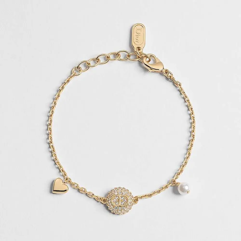 Dior Women CD Disco Bracelet Gold-Finish Metal White Resin Pearl and Crystals (1) Dior Women CD Disco Bracelet Gold-Finish Metal White Resin Pearl and Crystals