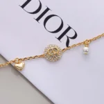 Dior Women CD Disco Bracelet Gold-Finish Metal White Resin Pearl and Crystals