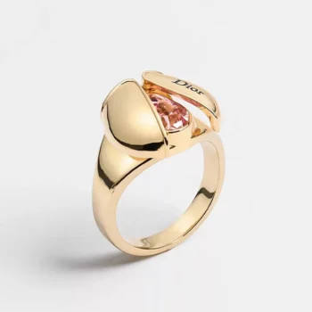 Dior Women Lady Spark Ring Gold-Finish Metal Crystals and Pink Crystal