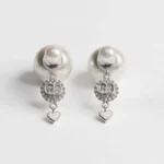 Dior Women Tribales Earrings Silver-Finish Metal White Resin Pearls and Crystals
