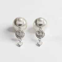 Dior Women Tribales Earrings Silver-Finish Metal White Resin Pearls and Crystals