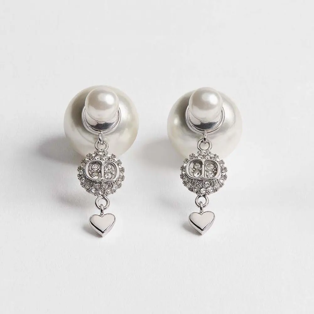 Dior Women Tribales Earrings Silver-Finish Metal White Resin Pearls and Crystals (1) Dior Women Tribales Earrings Silver-Finish Metal White Resin Pearls and Crystals