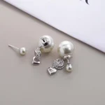 Dior Women Tribales Earrings Silver-Finish Metal White Resin Pearls and Crystals - Image 4