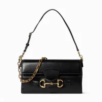 Gucci Women Horsebit Ristretto Medium Shoulder Bag Black