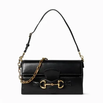 Gucci Women Horsebit Ristretto Medium Shoulder Bag Black