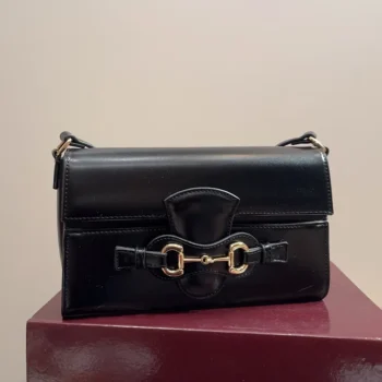 Gucci Women Horsebit Ristretto Medium Shoulder Bag Black