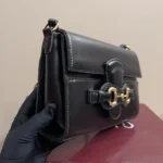 Gucci Women Horsebit Ristretto Medium Shoulder Bag Black