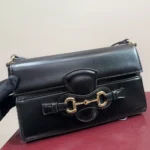 Gucci Women Horsebit Ristretto Medium Shoulder Bag Black