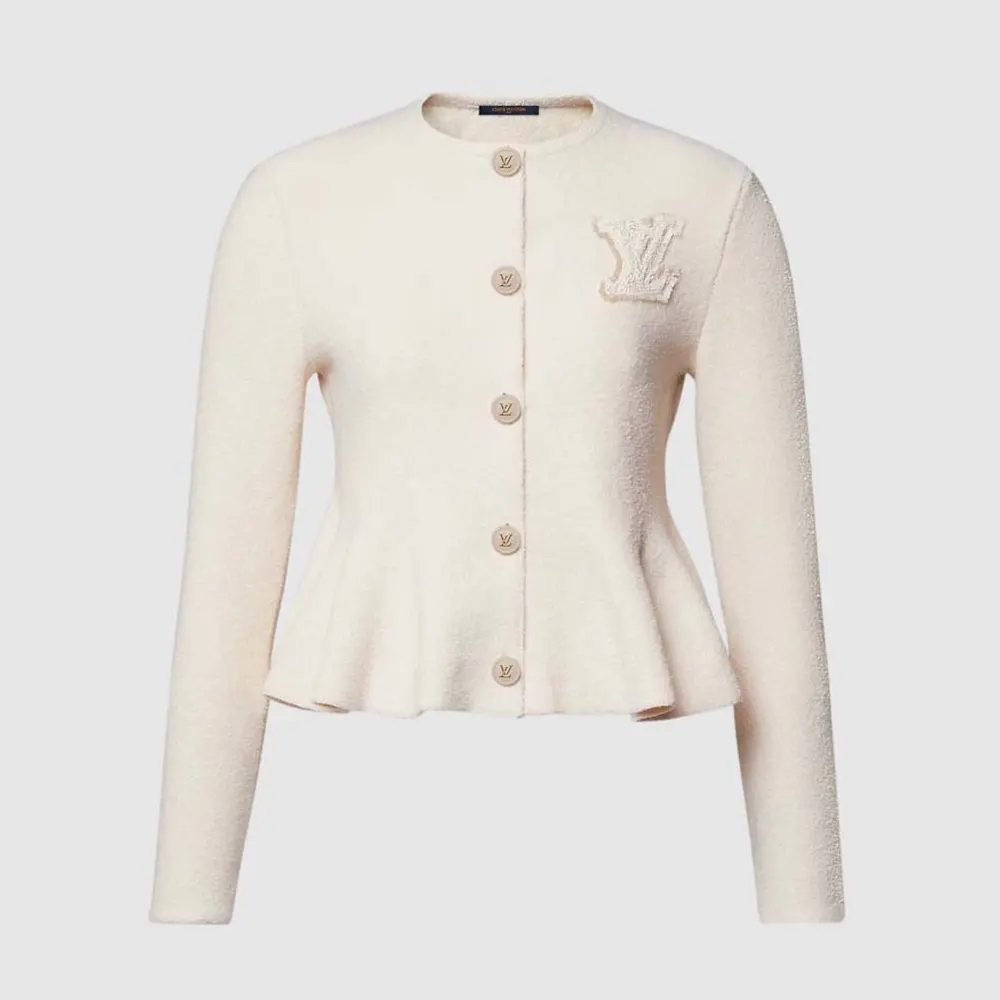 Louis Vuitton Women Flared Terry Cardigan Straw White 1AKDYA (1) Louis Vuitton Women Flared Terry Cardigan Straw White 1AKDYA
