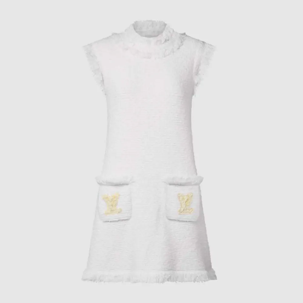 Louis Vuitton Women Fringe Hem Toweling Dress White 1AK099 (1) Louis Vuitton Women Fringe Hem Toweling Dress White 1AK099