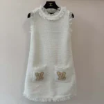 Louis Vuitton Women Fringe Hem Toweling Dress White 1AK099