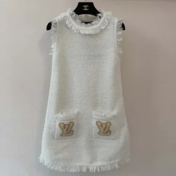 Louis Vuitton Women Fringe Hem Toweling Dress White 1AK099