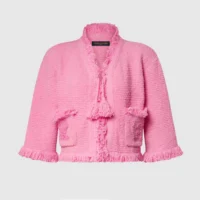 Louis Vuitton Women Fringe Hem Toweling Jacket Pink 1AK065
