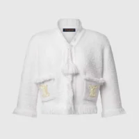 Louis Vuitton Women Fringe Hem Toweling Jacket White 1AK06D