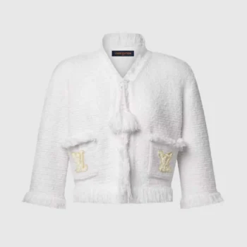Louis Vuitton Women Fringe Hem Toweling Jacket White 1AK06D