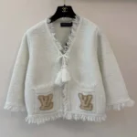 Louis Vuitton Women Fringe Hem Toweling Jacket White 1AK06D