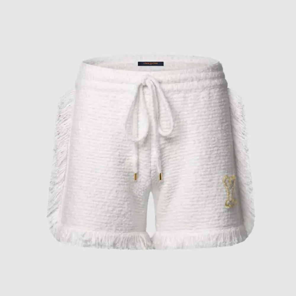 Louis Vuitton Women Fringe Hem Toweling Shorts White 1AK0BX (1) Louis Vuitton Women Fringe Hem Toweling Shorts White 1AK0BX