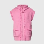 Louis Vuitton Women Sleeveless Fringe Hem Toweling Hoodie Pink 1AK06L