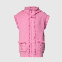 Louis Vuitton Women Sleeveless Fringe Hem Toweling Hoodie Pink 1AK06L