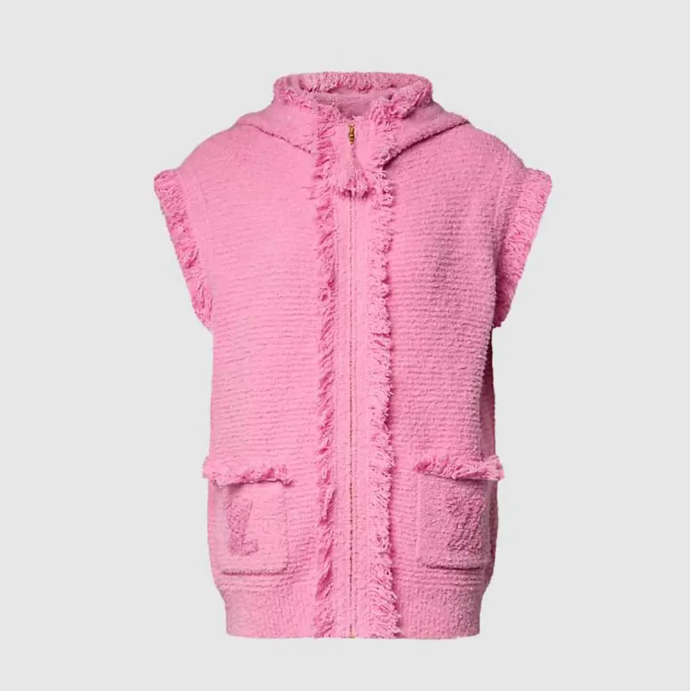 Louis Vuitton Women Sleeveless Fringe Hem Toweling Hoodie Pink 1AK06L (1) Louis Vuitton Women Sleeveless Fringe Hem Toweling Hoodie Pink 1AK06L