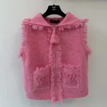 Louis Vuitton Women Sleeveless Fringe Hem Toweling Hoodie Pink 1AK06L