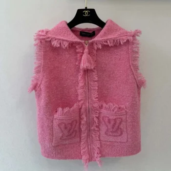 Louis Vuitton Women Sleeveless Fringe Hem Toweling Hoodie Pink 1AK06L