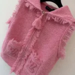 Louis Vuitton Women Sleeveless Fringe Hem Toweling Hoodie Pink 1AK06L