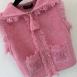 Louis Vuitton Women Sleeveless Fringe Hem Toweling Hoodie Pink 1AK06L