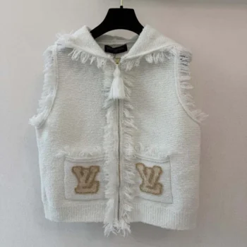 Louis Vuitton Women Sleeveless Fringe Hem Toweling Hoodie White 1AK06T