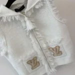Louis Vuitton Women Sleeveless Fringe Hem Toweling Hoodie White 1AK06T
