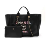 Chanel Women Calfskin Medium Deauville Tote Black Multicolor