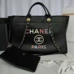 Chanel Women Calfskin Medium Deauville Tote Black Multicolor - Image 2