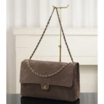 Chanel Women Maxi Flap Suede Calfskin & Gold Dark Brown - Image 3