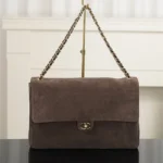 Chanel Women Maxi Flap Suede Calfskin & Gold Dark Brown - Image 2
