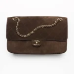Chanel Women Maxi Flap Suede Calfskin & Gold Dark Brown