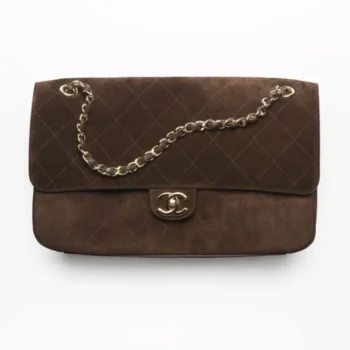 Chanel Women Maxi Flap Suede Calfskin & Gold Dark Brown