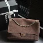 Chanel Women Maxi Flap Suede Calfskin & Gold Dark Brown - Image 8